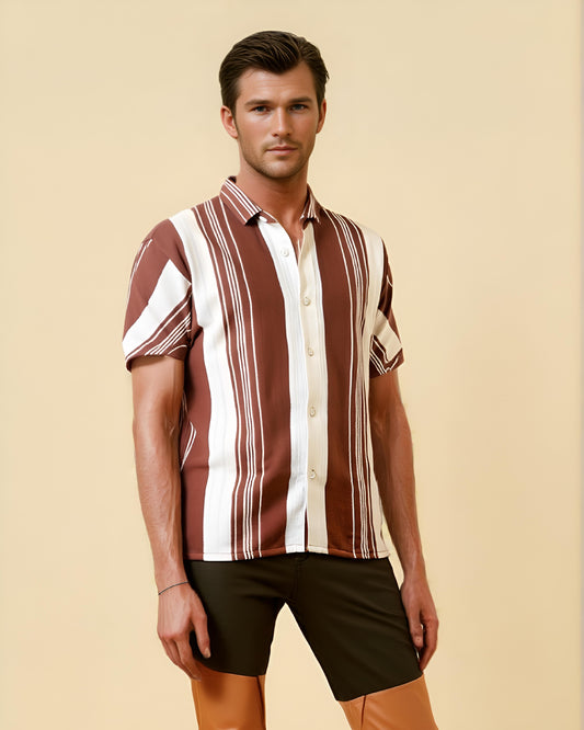 Earthy Brown Urban Stripe Knit Shirt