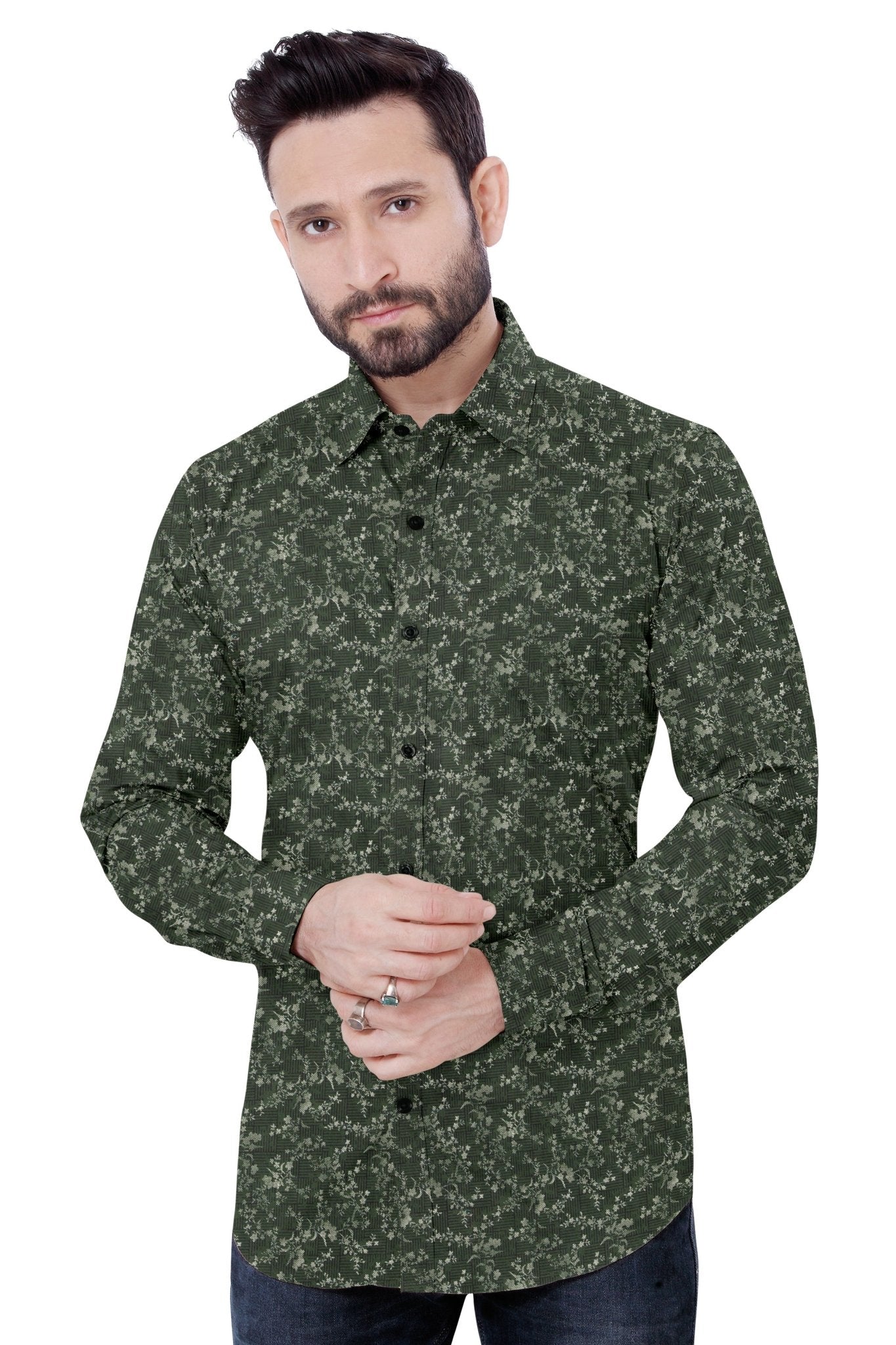 Abstract Green Cotton Shirt - styleflea