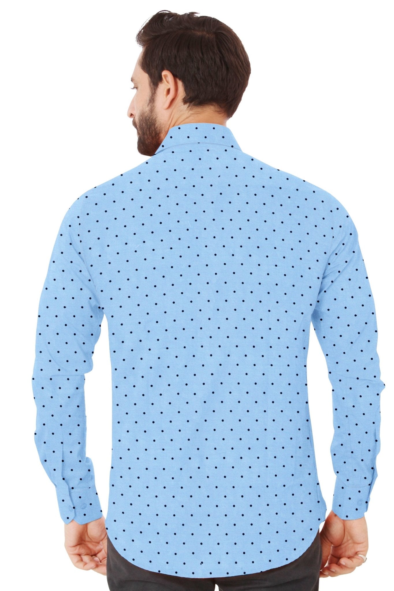 Blue and Black Polka Dot Cotton Shirt - styleflea