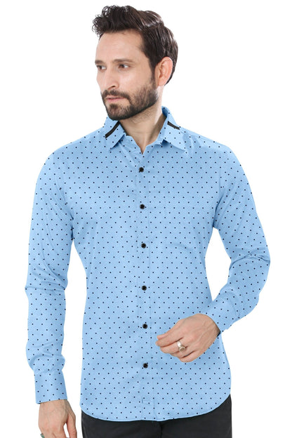 Blue and Black Polka Dot Cotton Shirt - styleflea