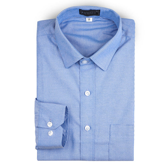 Blue Grey Elbow Patch Cotton Shirt - styleflea