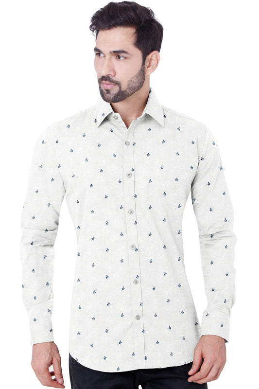 Casual White Printed Cotton ShirtShirt - styleflea