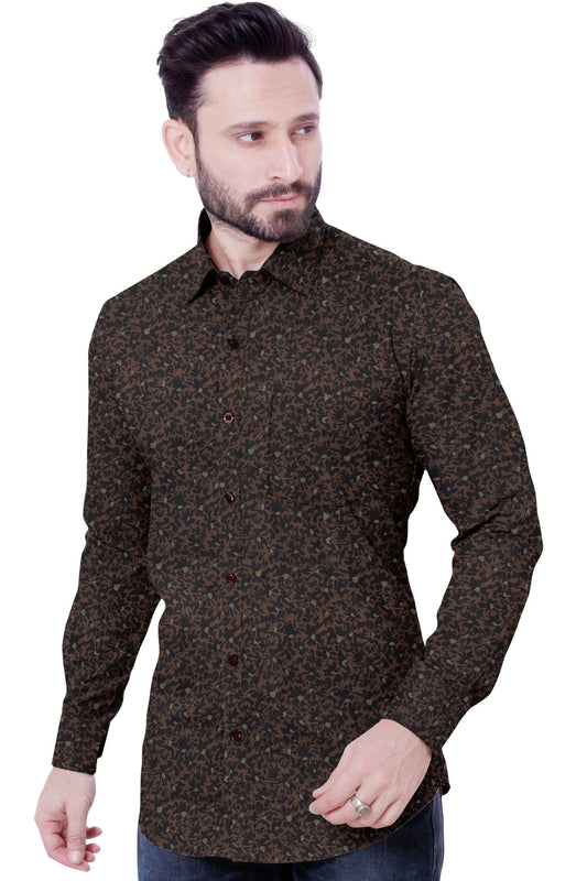 Coffee Printed Cotton Shirt