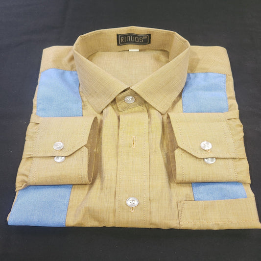 Color Block Blue & Yellow Cotton Shirt - styleflea