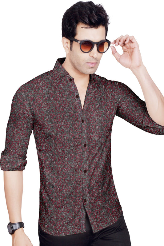 Crimson Paisley Cotton Shirt - styleflea