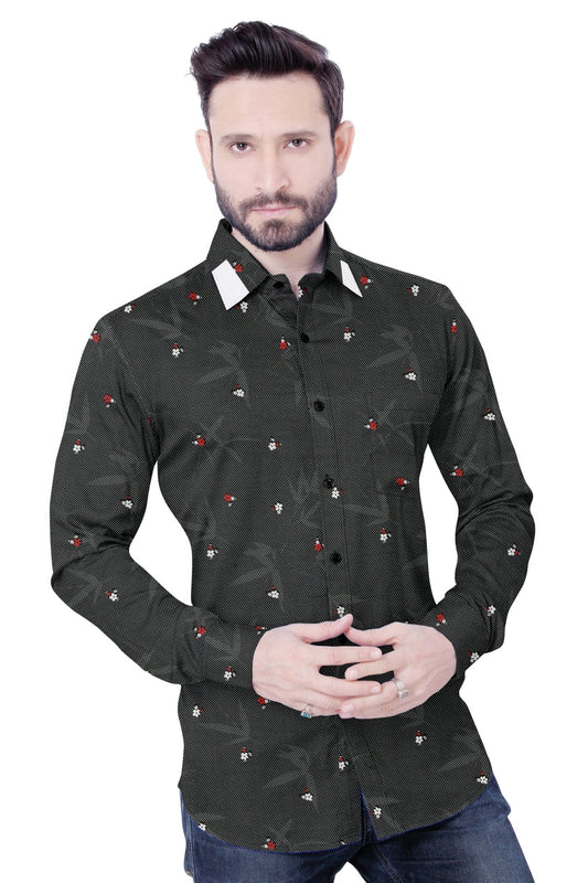 Grey Floral Cotton Shirt