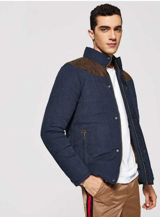 Men Contrast Suede Color Block Outerwear - styleflea