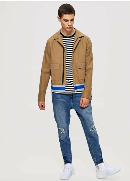 Men Contrast Tape Hem Pocket Front Jacket - styleflea