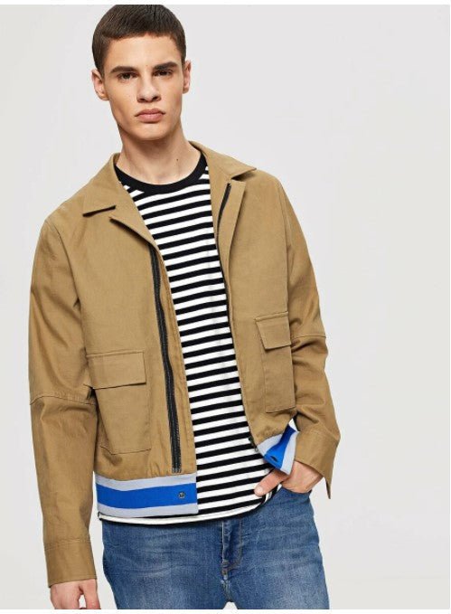 Men Contrast Tape Hem Pocket Front Jacket - styleflea