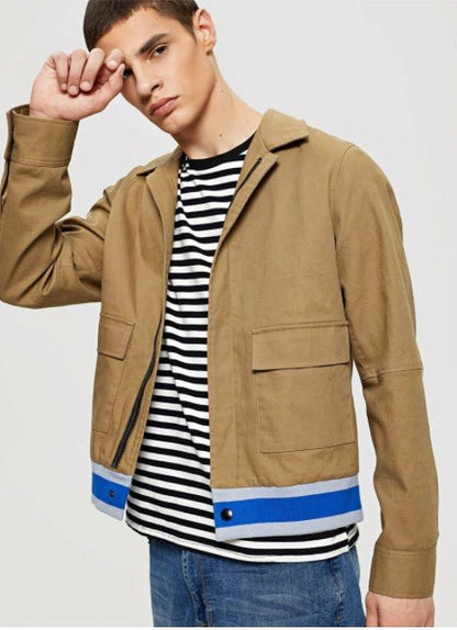 Men Contrast Tape Hem Pocket Front Jacket - styleflea