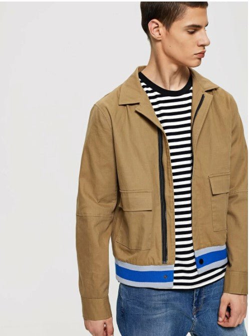 Men Contrast Tape Hem Pocket Front Jacket - styleflea