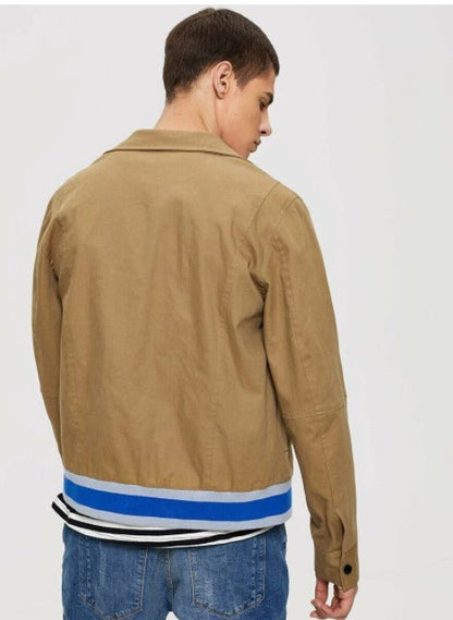 Men Contrast Tape Hem Pocket Front Jacket - styleflea