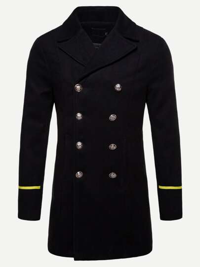 Men Double Breasted Contrast Tape Coat - Styleflea