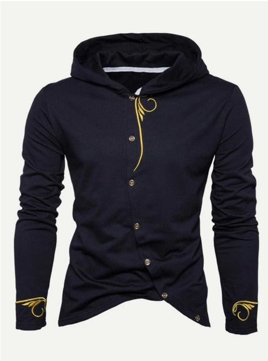 Men Embroidery Asymmetric Hem Hooded Coat - styleflea