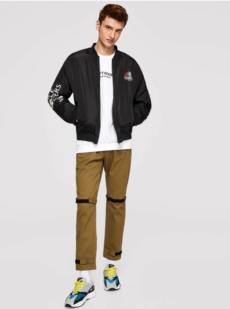 Men Letter Print Padded Bomber Jacket - styleflea