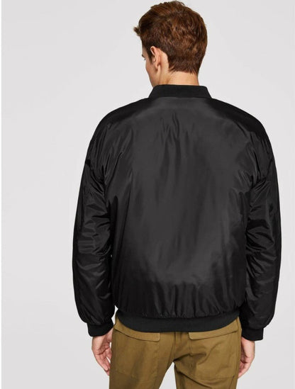 Men Letter Print Padded Bomber Jacket - styleflea