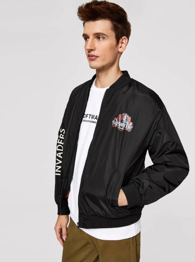 Men Letter Print Padded Bomber Jacket - styleflea