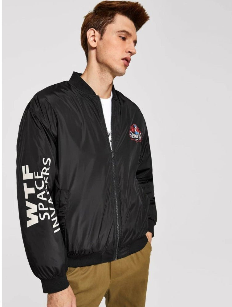 Men Letter Print Padded Bomber Jacket - styleflea