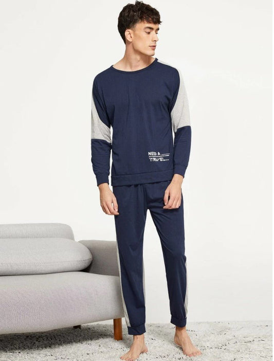 Men Letter Print Pajama Set - styleflea