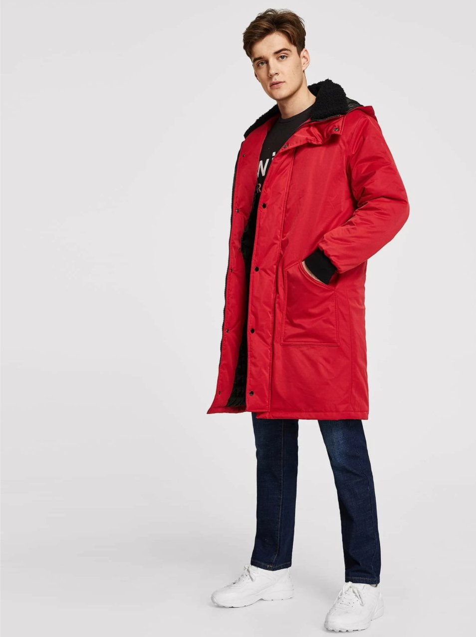 Men Pocket Front Hooded Parka Coat - styleflea