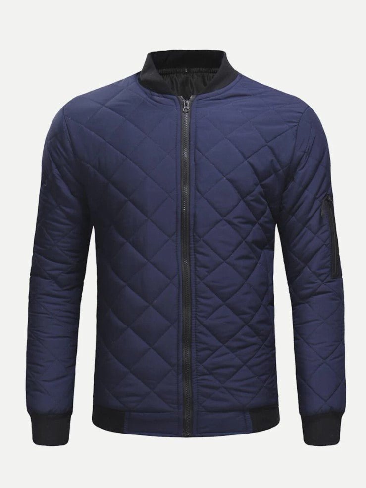 Men Quilted Solid Bomber Jacket - styleflea