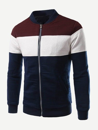 Men Rib Knit Trim Color Block Bomber Jacket - styleflea