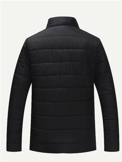 Men Solid Zipper Up Puffer Coat (Black) - styleflea