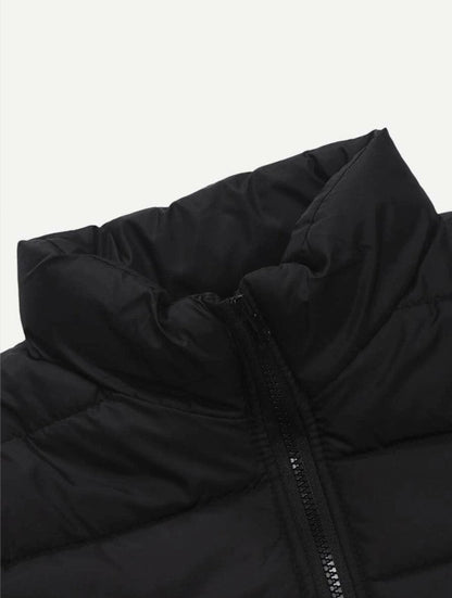 Men Solid Zipper Up Puffer Coat (Black) - styleflea