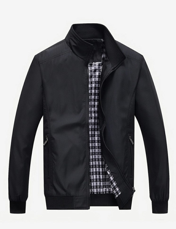 Men Stand Collar Solid Jacket - styleflea