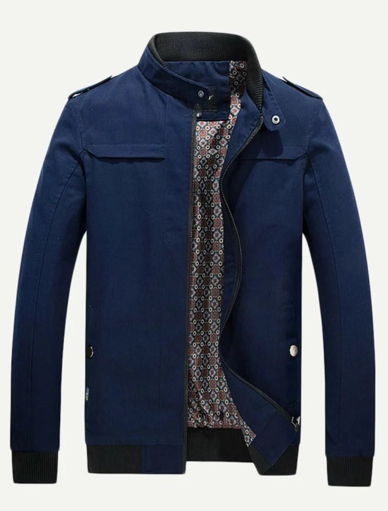 Men Stand Neck Zipper Fly Solid Jacket - styleflea