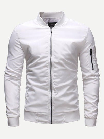 Men Zip Decoration Plain Jacket - styleflea