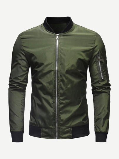 Men Zip Decoration Plain Windbreaker Bomber Jacket - styleflea