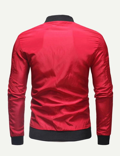 Men Zip Decoration Plain Windbreaker Jacket - styleflea