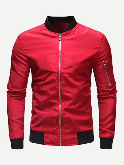 Men Zip Decoration Plain Windbreaker Jacket - styleflea