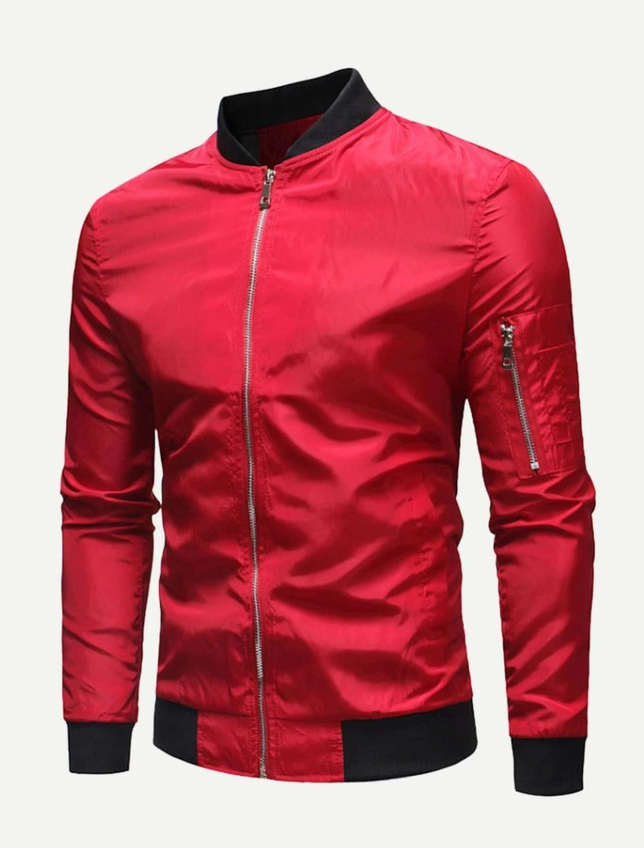 Men Zip Decoration Plain Windbreaker Jacket - styleflea