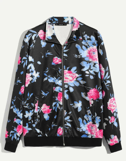 Men Zip Up Floral Jacket - styleflea