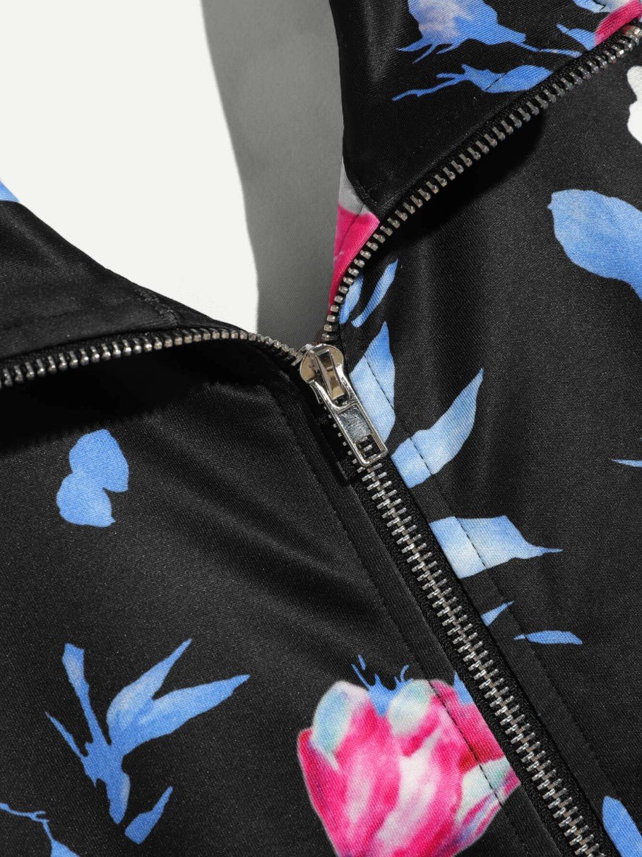 Men Zip Up Floral Jacket - styleflea