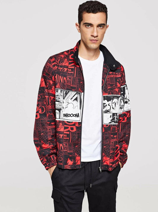 Men Zip Up Mixed Print Coat - styleflea