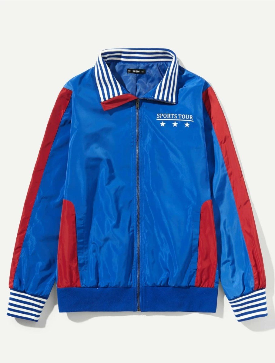 Men Zip Up Striped Trim Jacket - styleflea