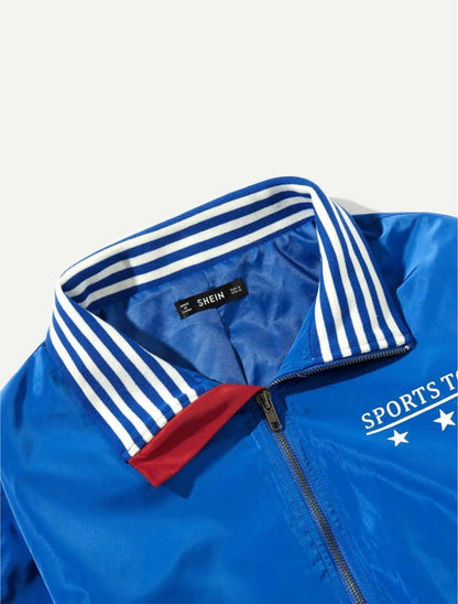 Men Zip Up Striped Trim Jacket - styleflea