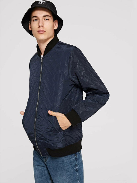 Men Zip Up Textured Bomber Jacket - styleflea