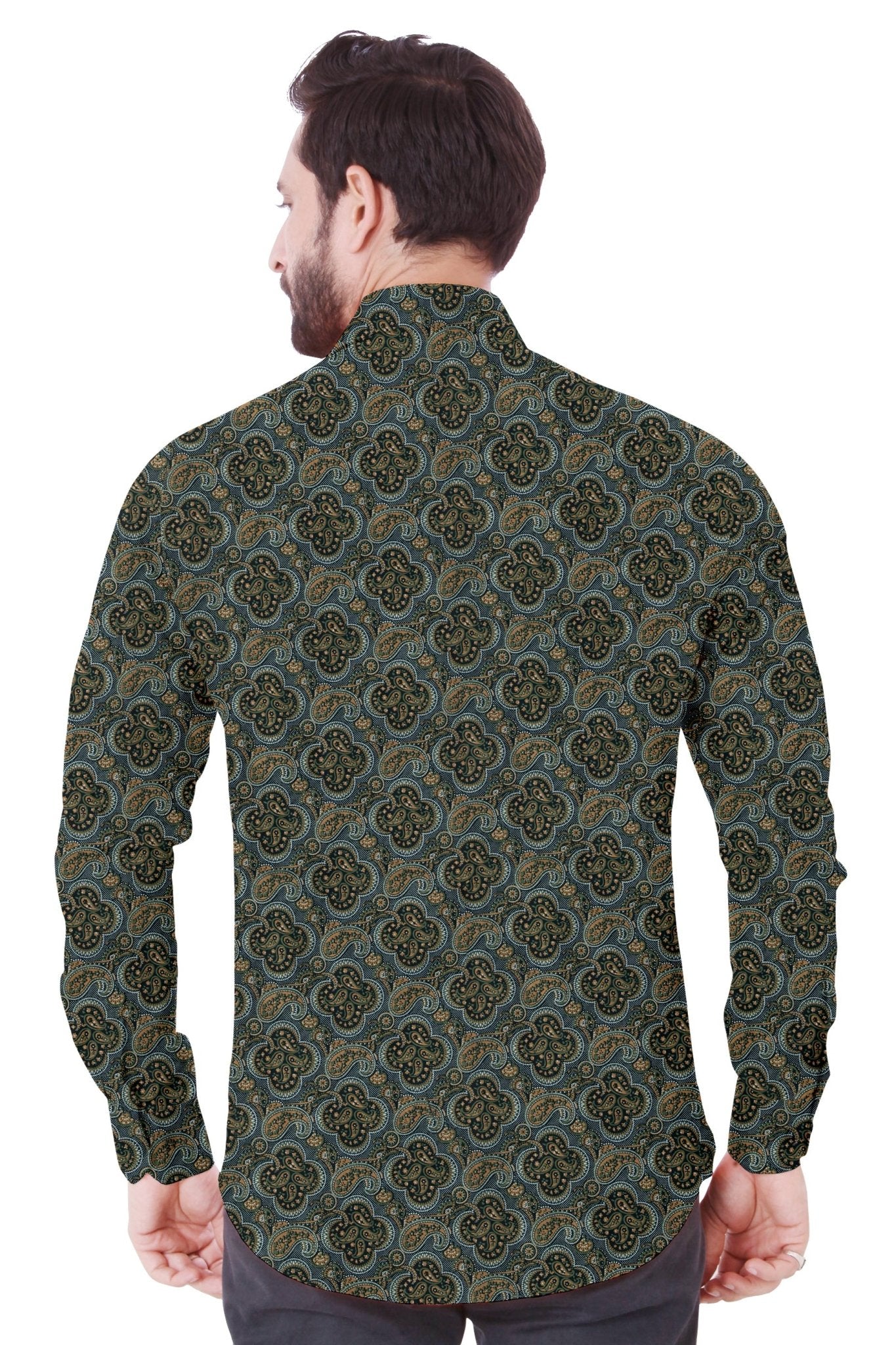 Dark Green Printed Casual Cotton Shirt