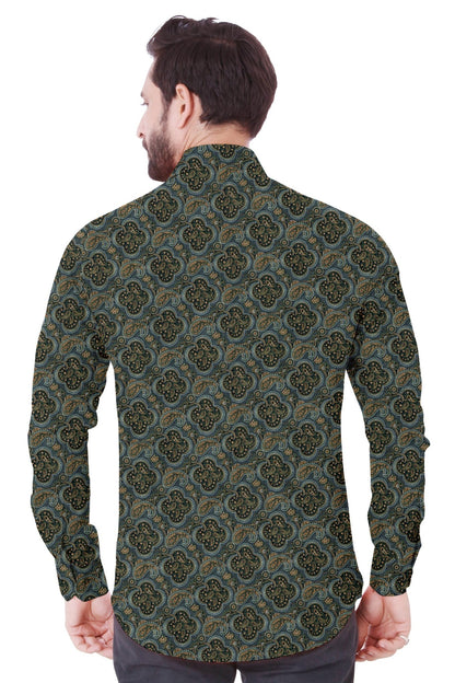 Dark Green Printed Casual Cotton Shirt