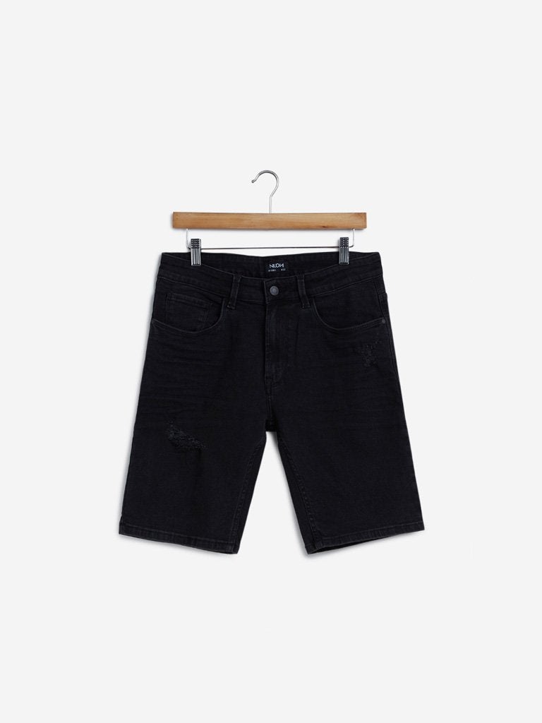 Nuon Black Distressed Slim-Fit Hendrix Shorts - styleflea