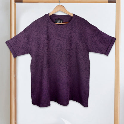 Purple Rose Embossed Drop Shoulder T-Shirt