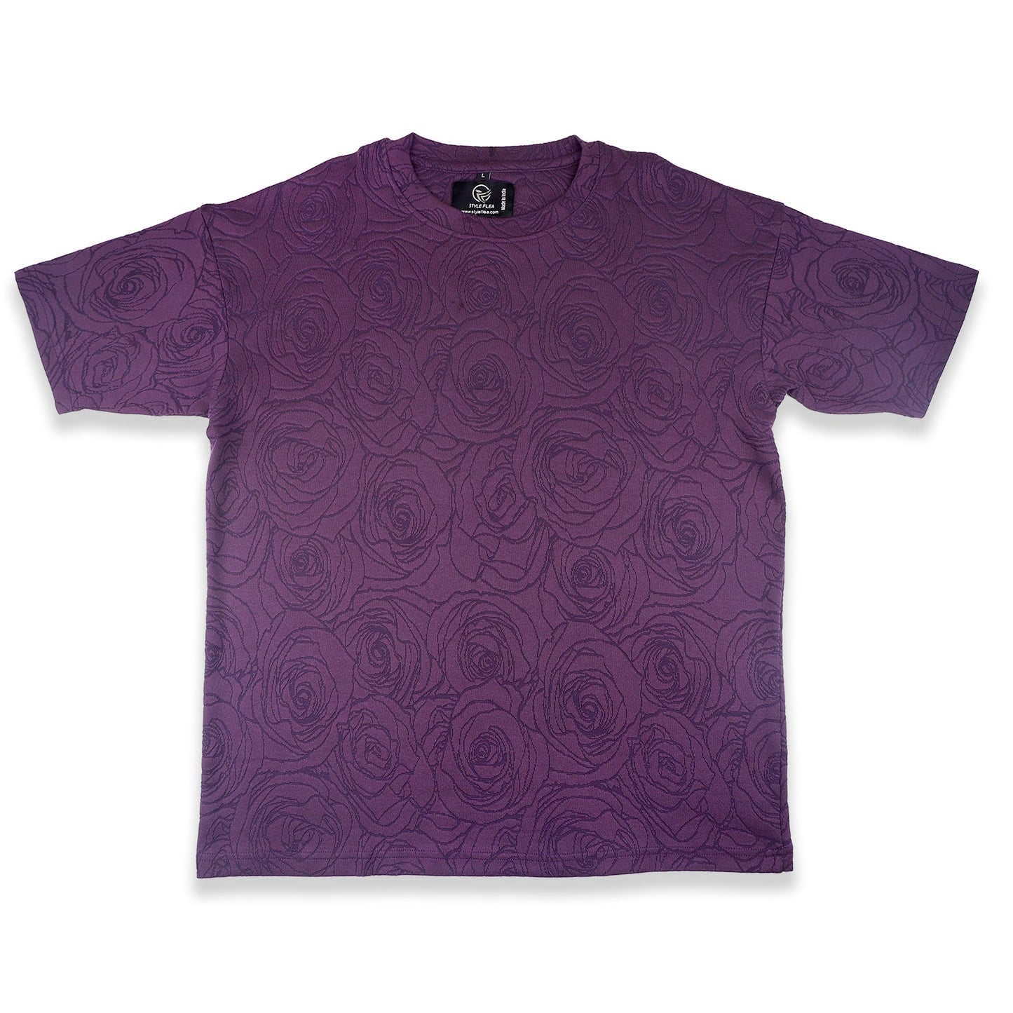 Purple Rose Embossed Drop Shoulder T-Shirt