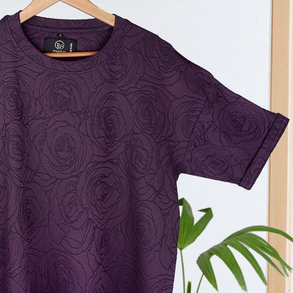 Purple Rose Embossed Drop Shoulder T-Shirt