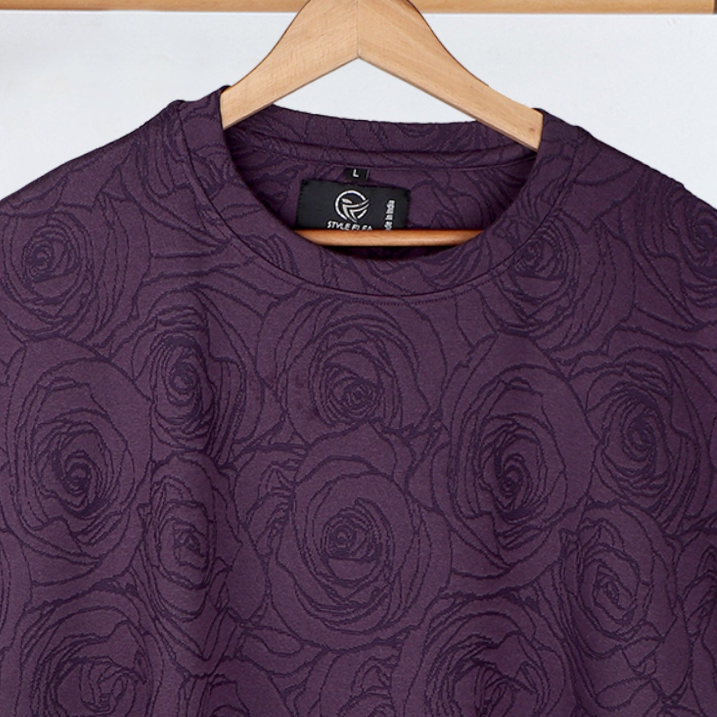 Purple Rose Embossed Drop Shoulder T-Shirt