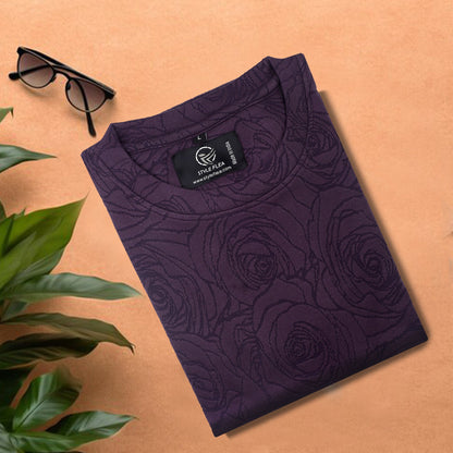 Purple Rose Embossed Drop Shoulder T-Shirt