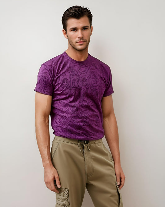 Purple Rose Embossed Drop Shoulder T-Shirt